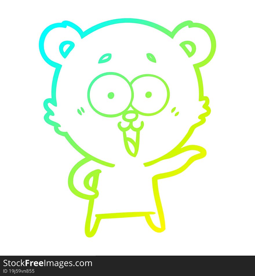 cold gradient line drawing laughing teddy  bear cartoon