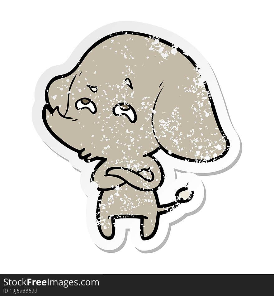 distressed sticker of a cartoon elephant remembering