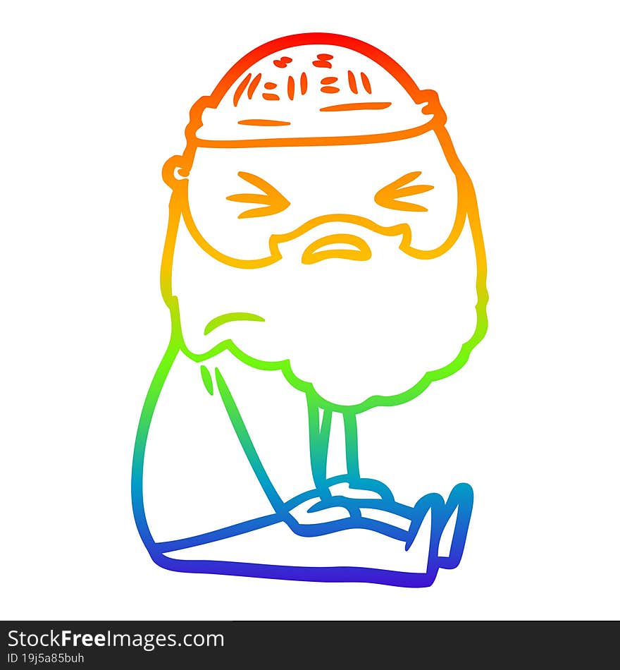 rainbow gradient line drawing cartoon man with beard