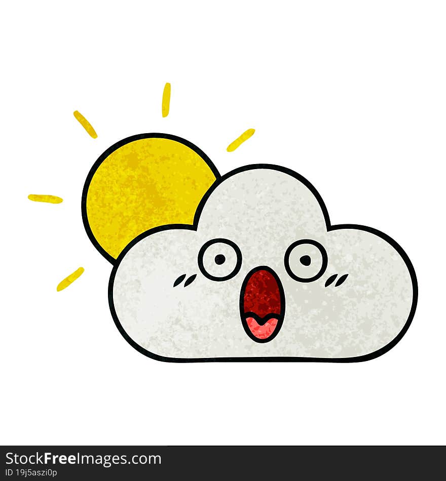 retro grunge texture cartoon of a sunshine and cloud