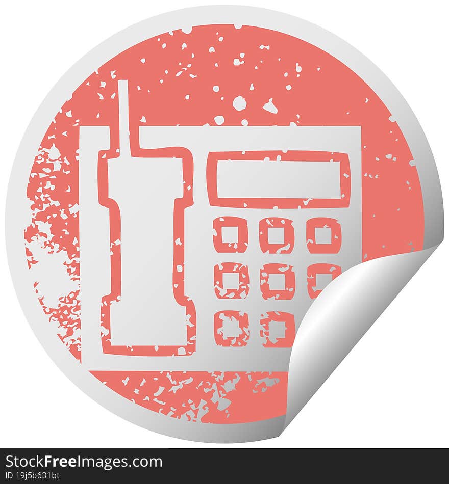 distressed circular peeling sticker symbol telephone