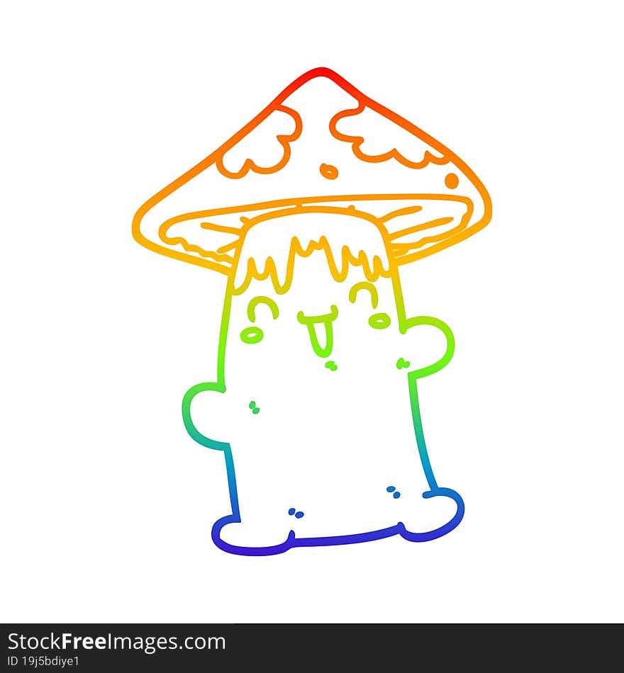 rainbow gradient line drawing cartoon mushroom character