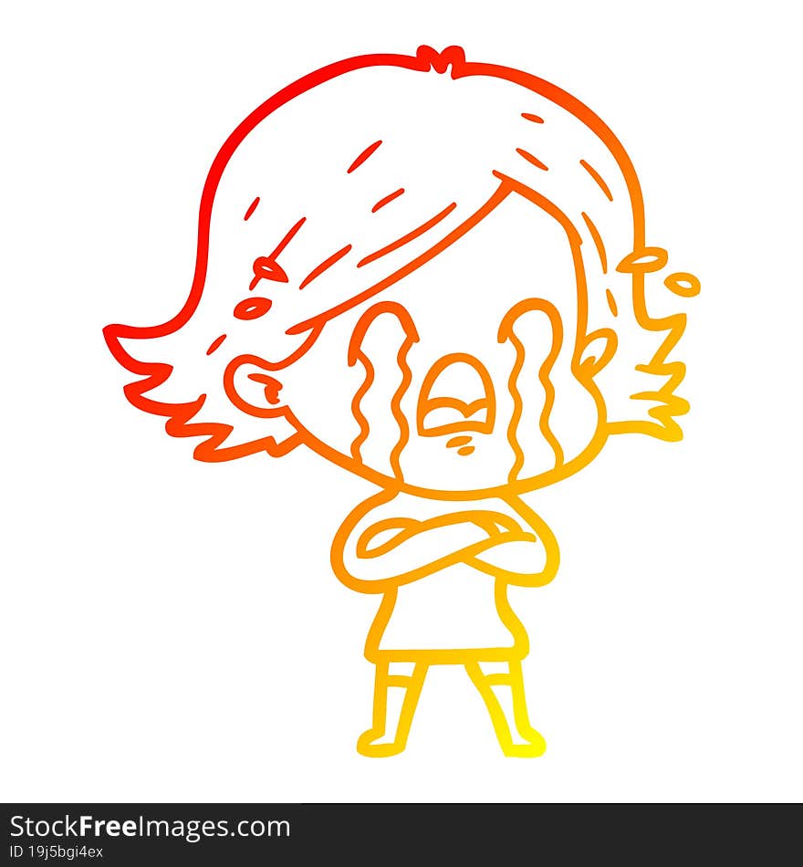 warm gradient line drawing of a cartoon woman crying