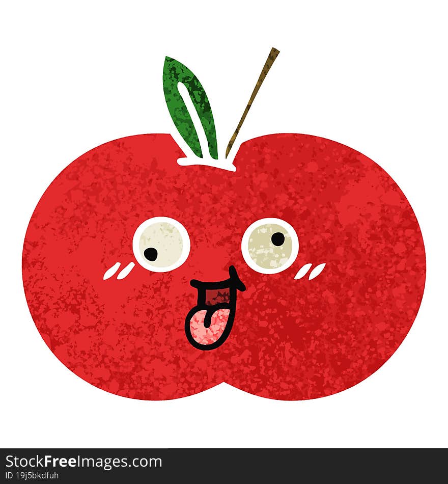 retro illustration style cartoon red apple