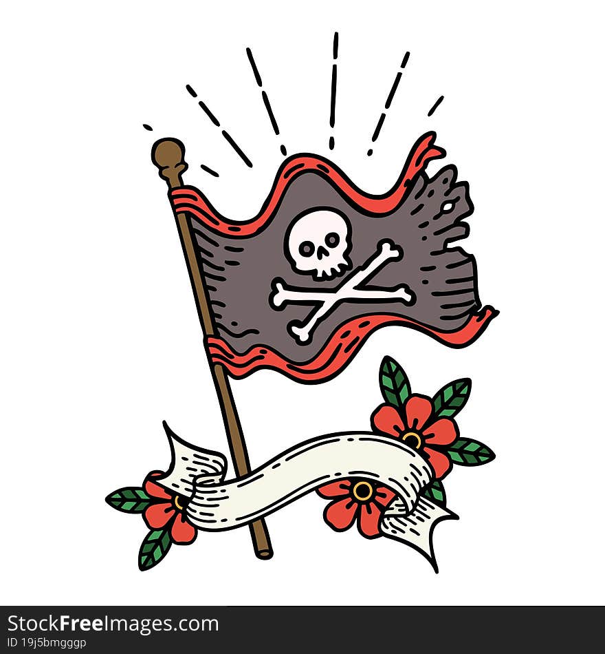 banner with tattoo style waving pirate flag