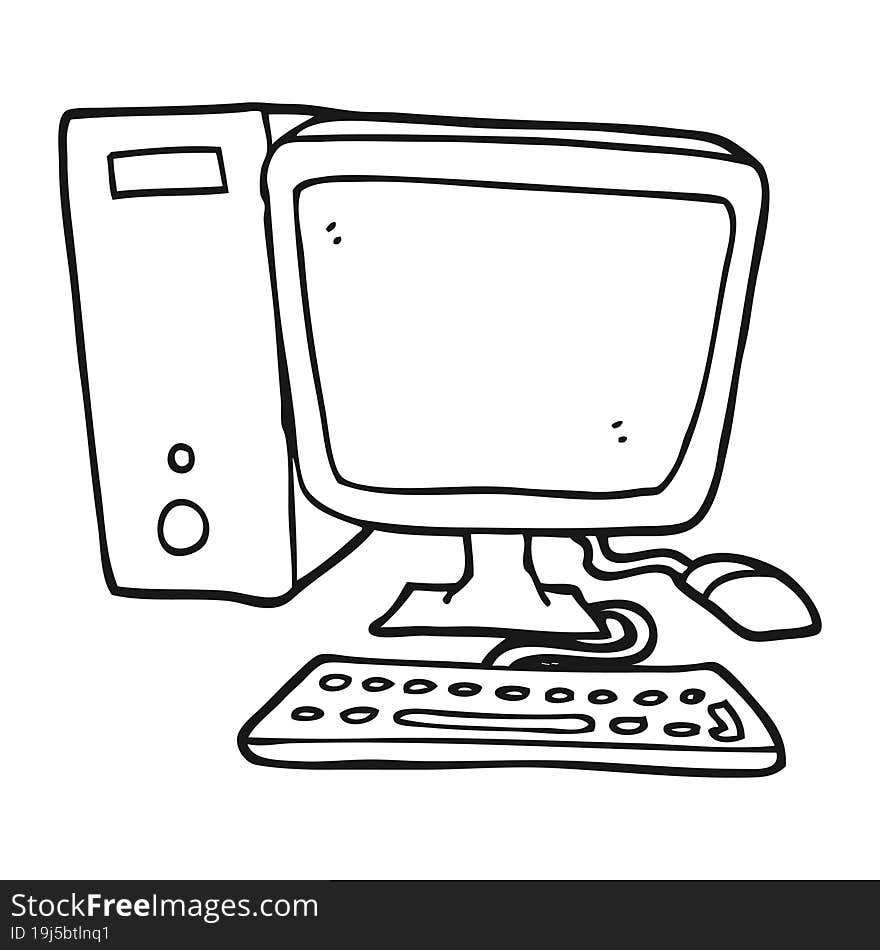 Black And White Cartoon Desktop Computer