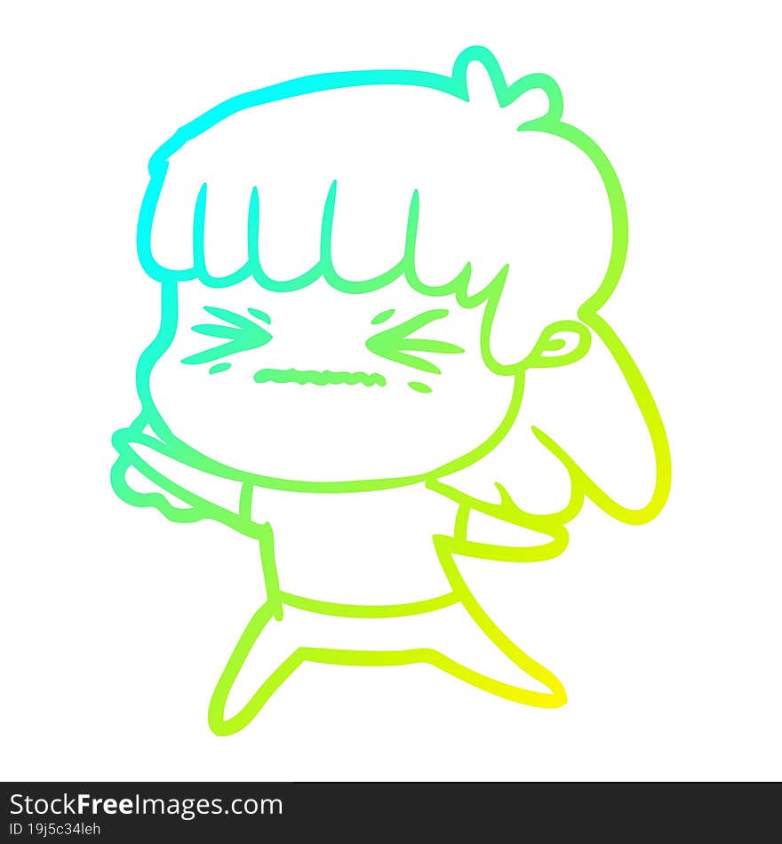 cold gradient line drawing cartoon angry girl