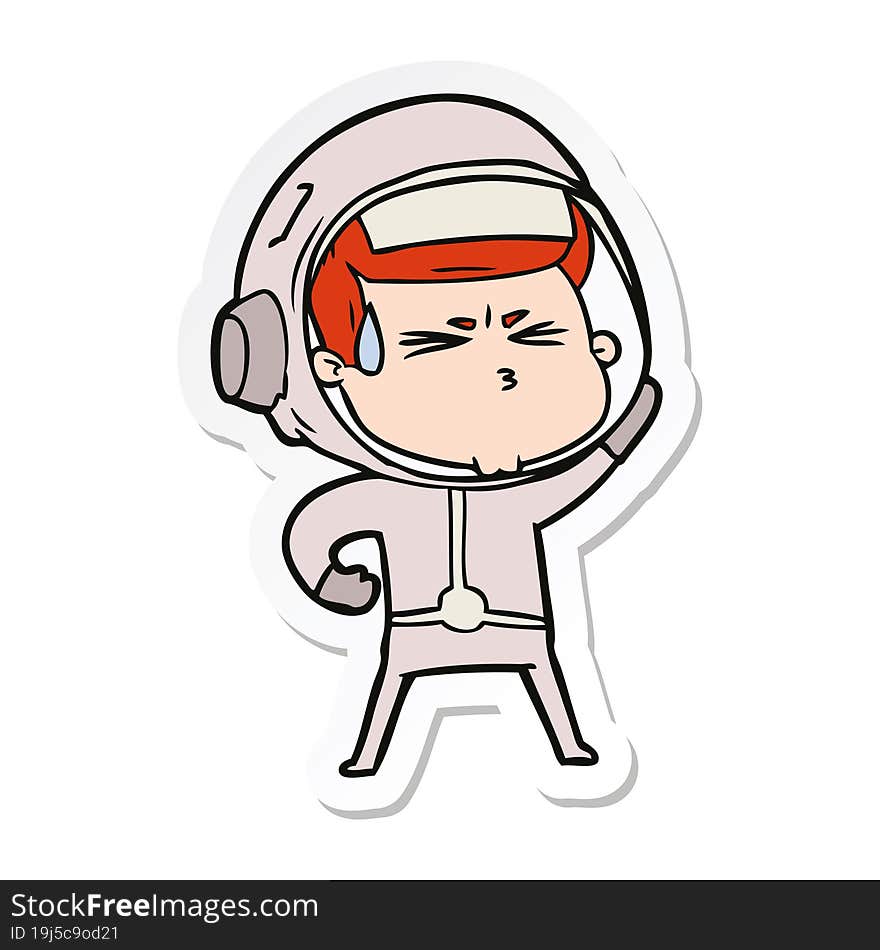 sticker of a cartoon stressed astronaut