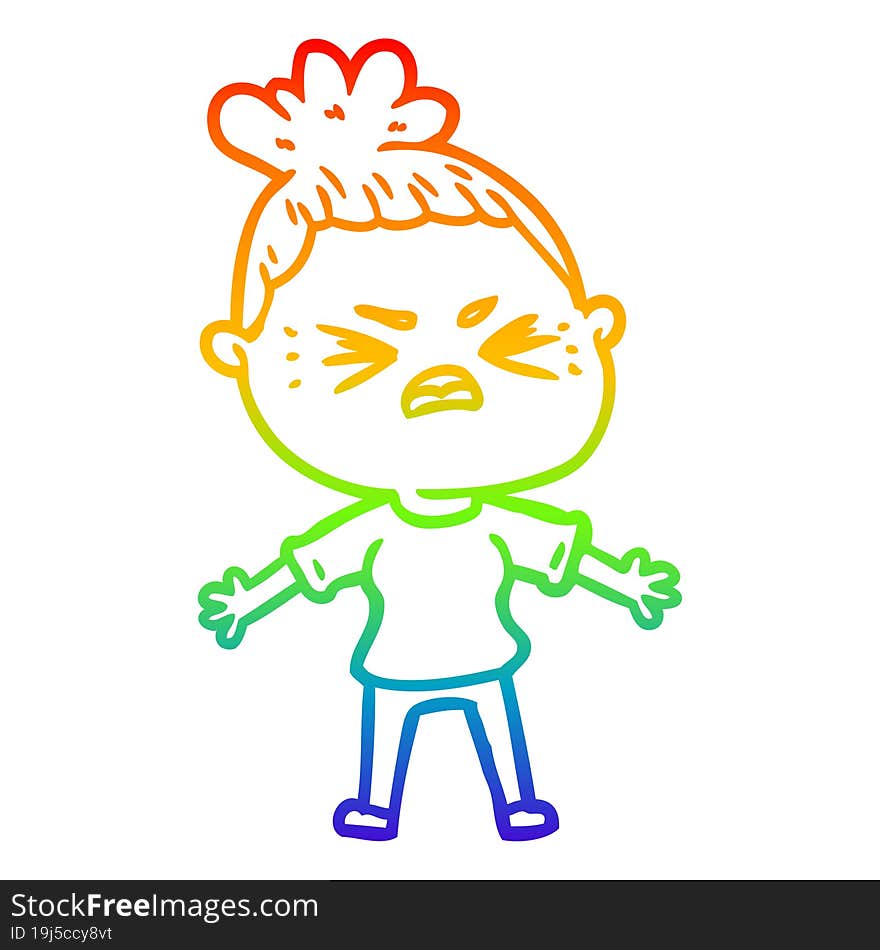 rainbow gradient line drawing cartoon angry woman