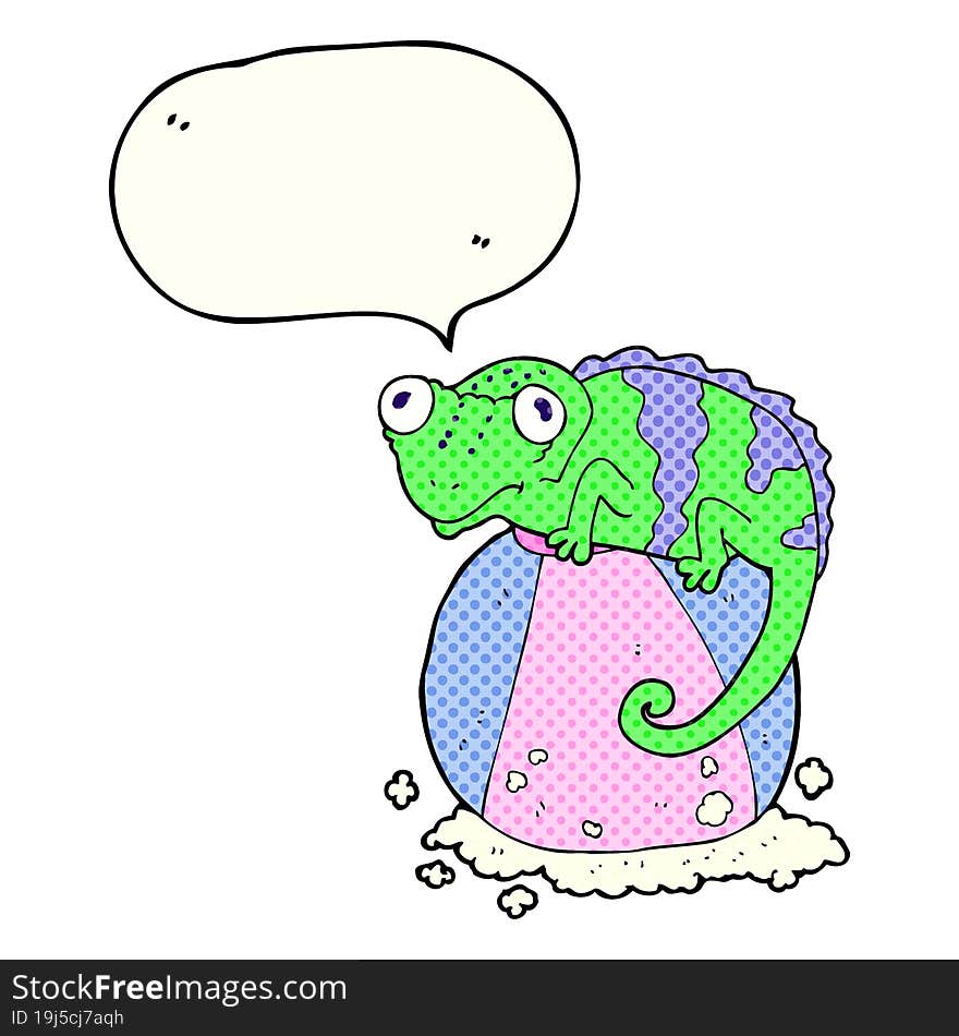 comic book speech bubble cartoon chameleon on ball