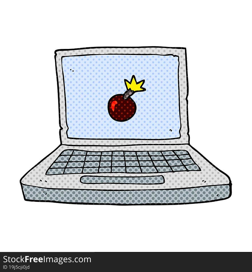 cartoon laptop computer with bomb symbol