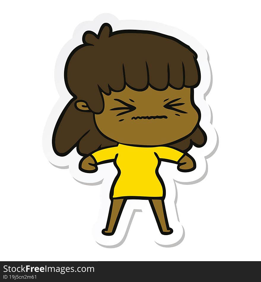 sticker of a cartoon angry girl