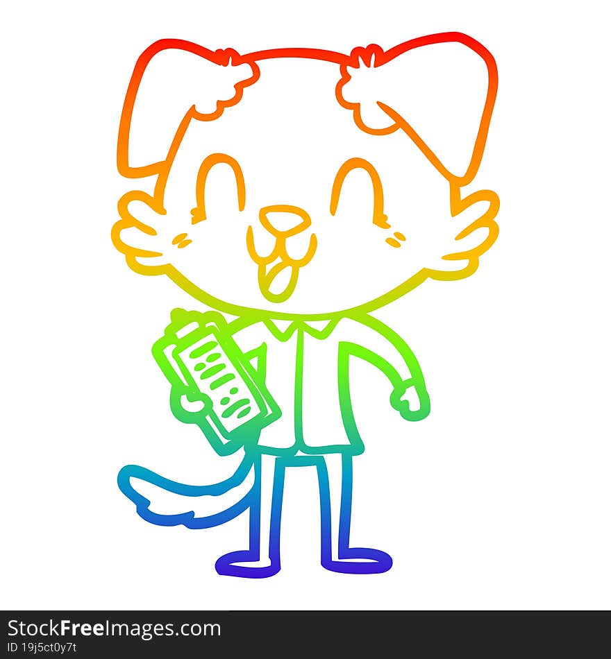 rainbow gradient line drawing of a laughing cartoon dog boss