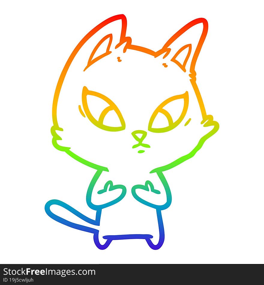 rainbow gradient line drawing confused cartoon cat