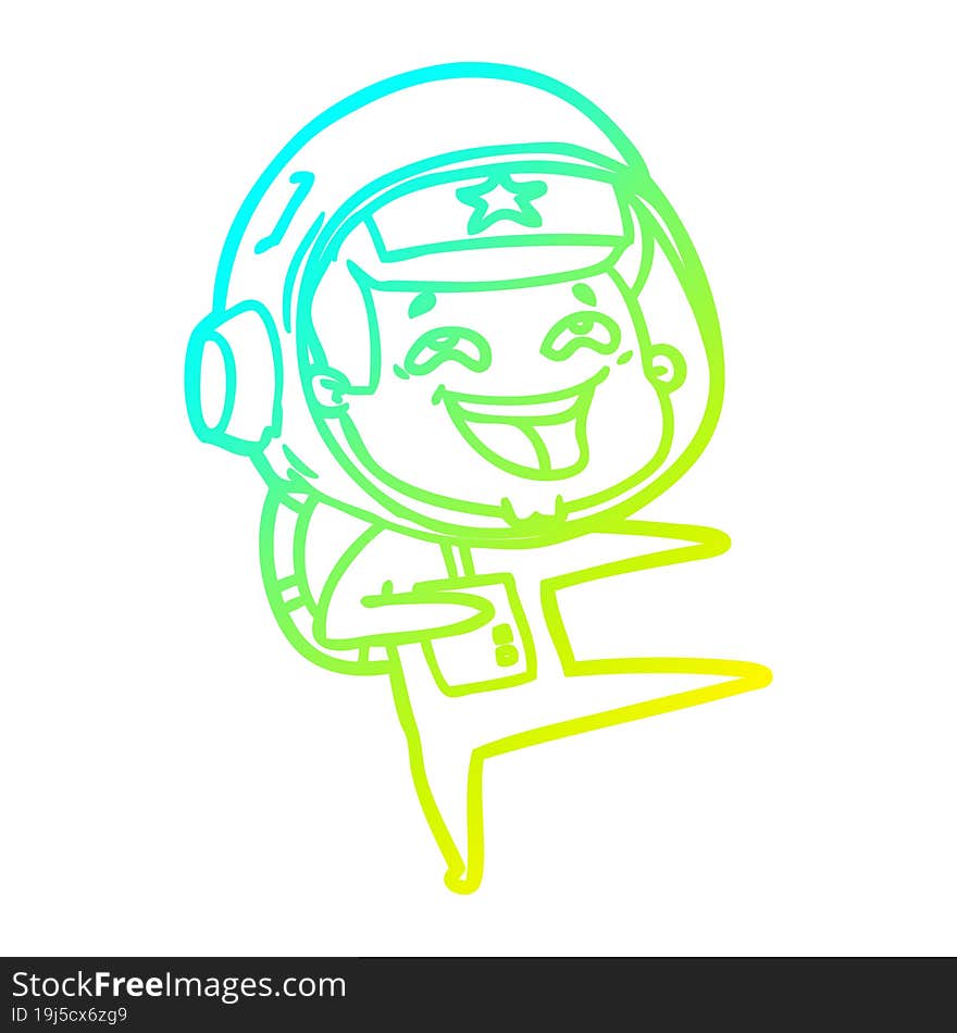 cold gradient line drawing of a cartoon laughing astronaut