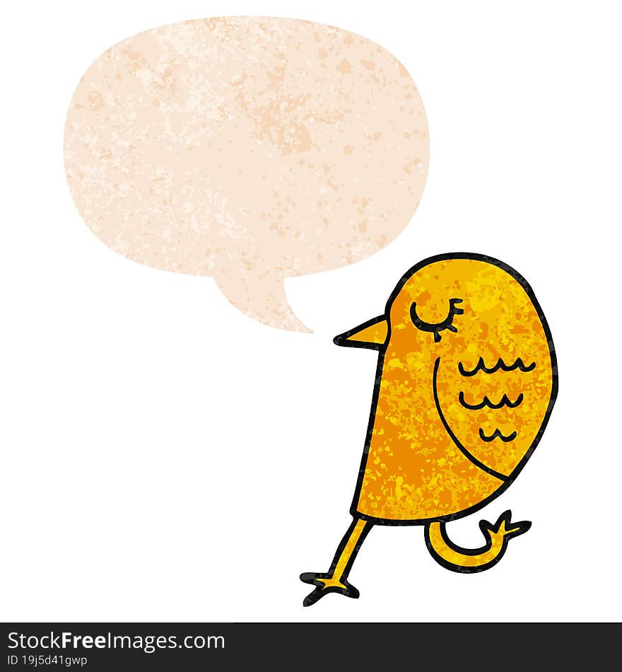 Cartoon Bird And Speech Bubble In Retro Textured Style