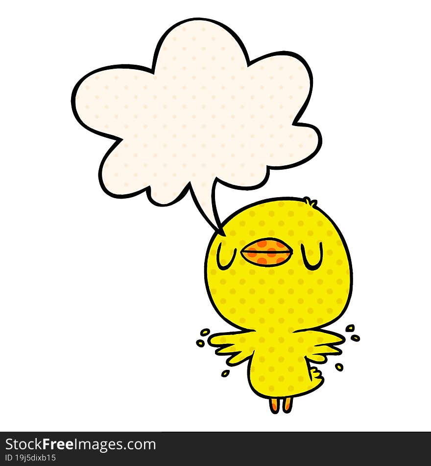 cute cartoon chick flapping wings and speech bubble in comic book style