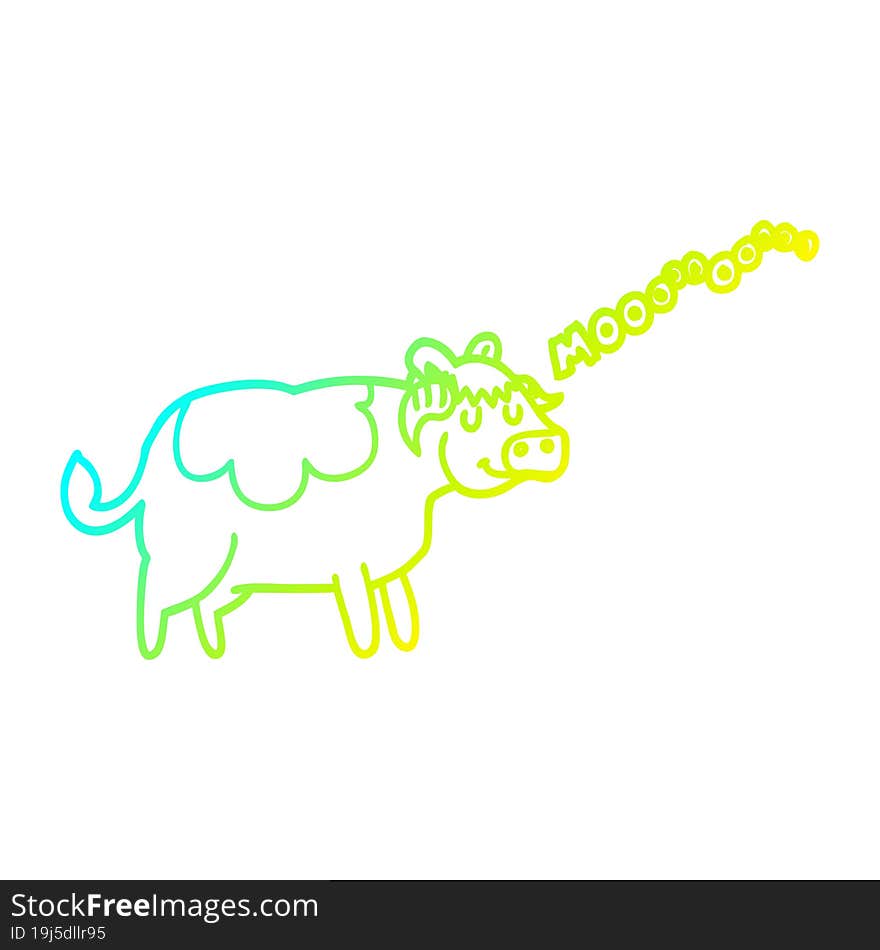 Cold Gradient Line Drawing Cartoon Cow