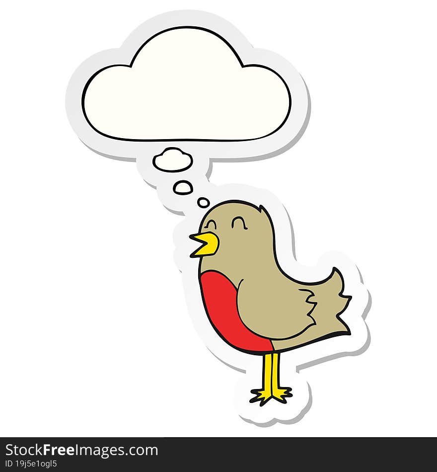 cartoon bird with thought bubble as a printed sticker