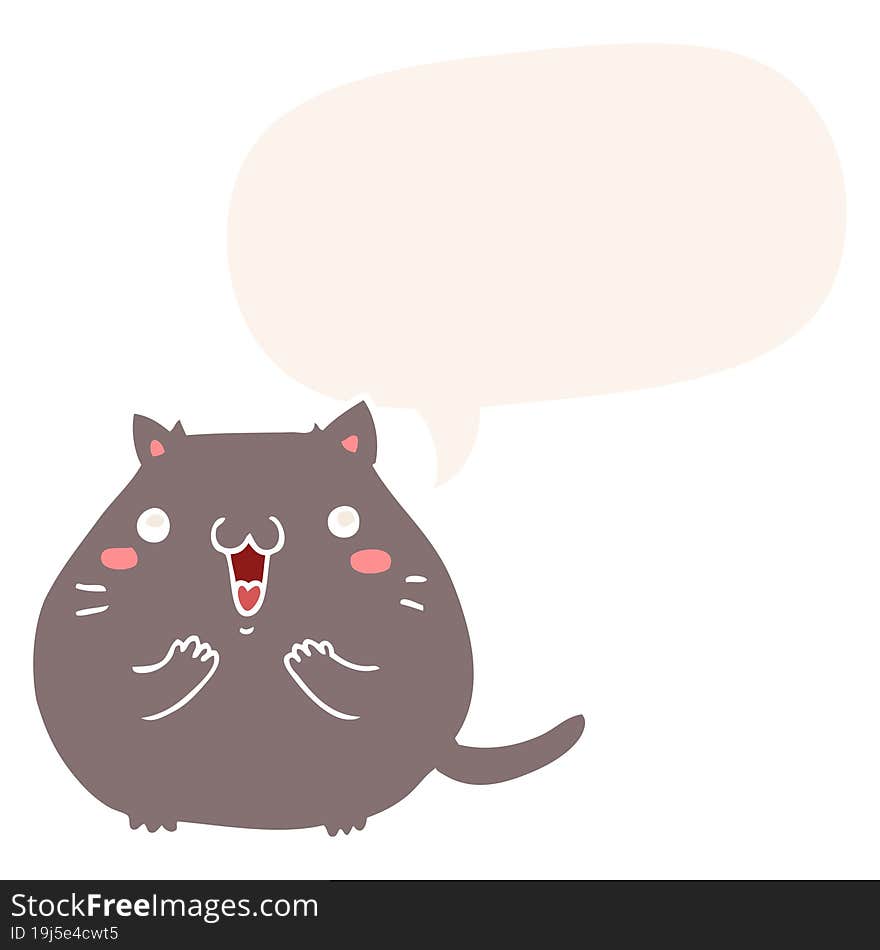 happy cartoon cat and speech bubble in retro style