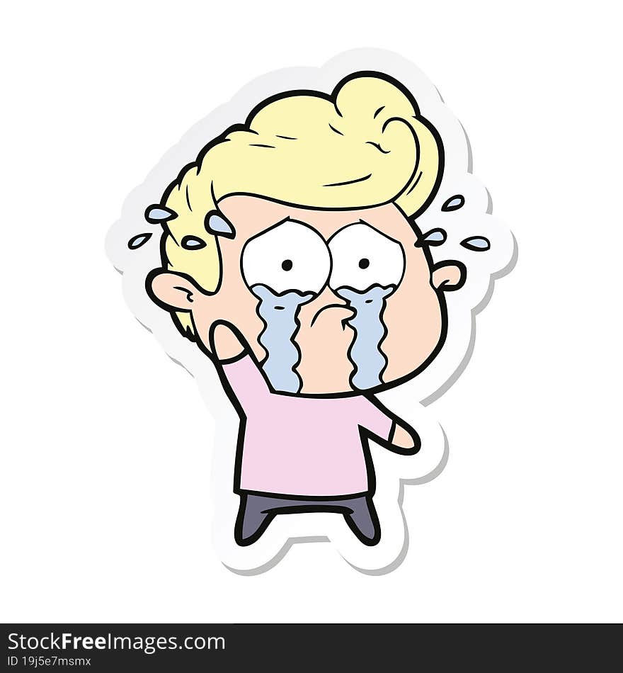 Sticker Of A Cartoon Crying Man