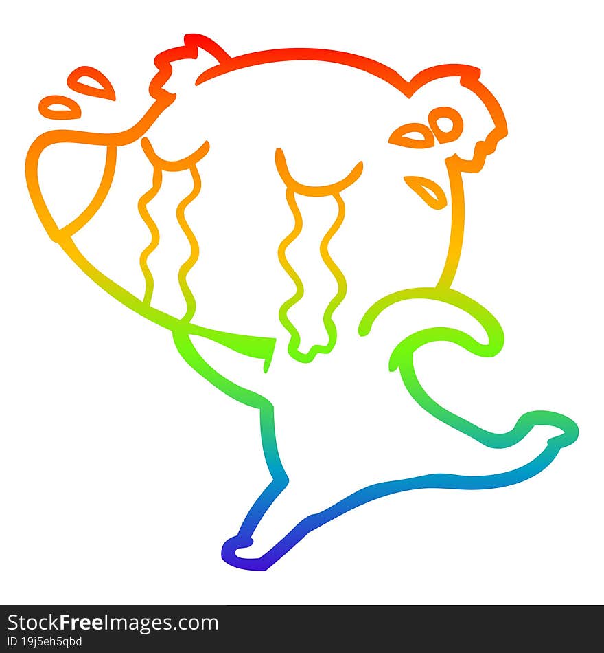 Rainbow Gradient Line Drawing Cartoon Crying Bear