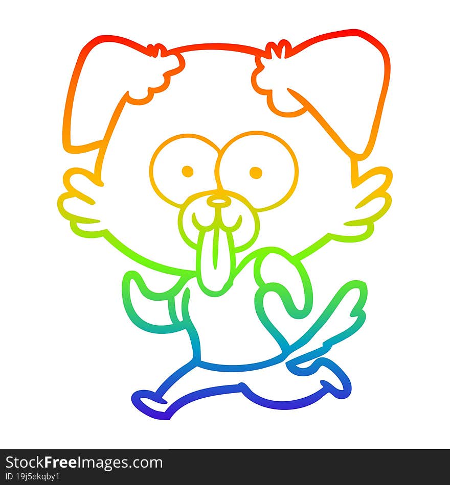 Rainbow Gradient Line Drawing Cartoon Dog With Tongue Sticking Out