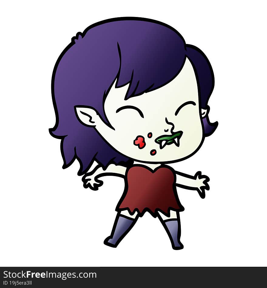 cartoon vampire girl with blood on cheek. cartoon vampire girl with blood on cheek