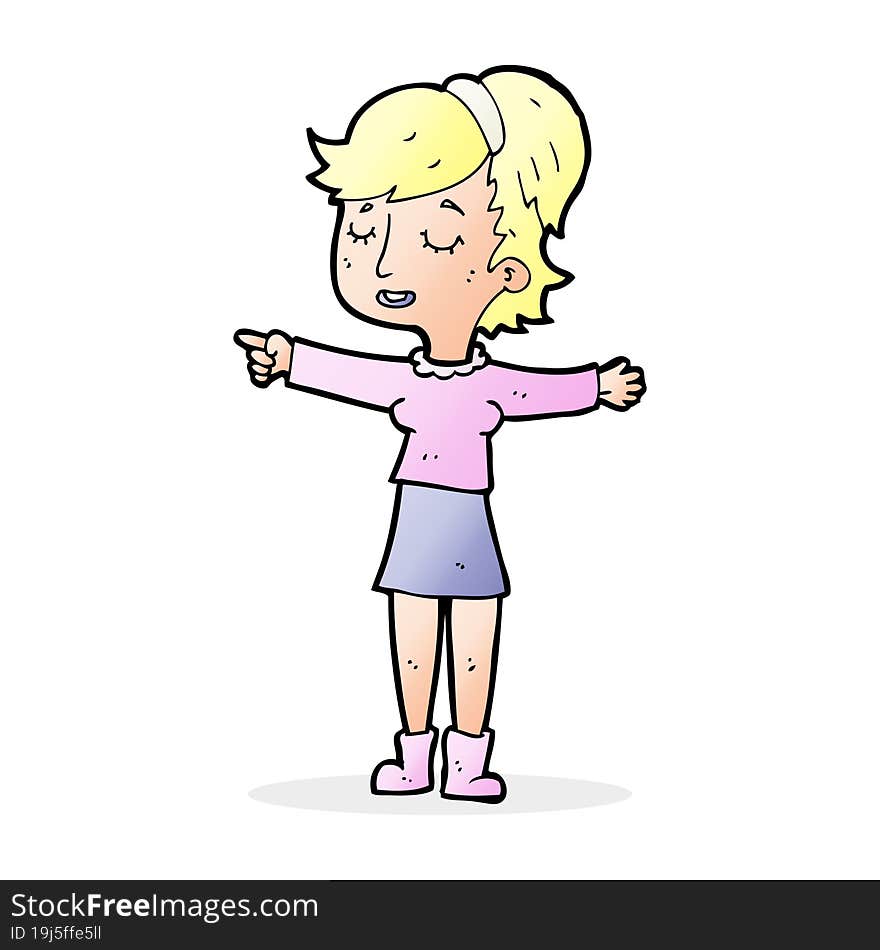 cartoon happy woman pointing