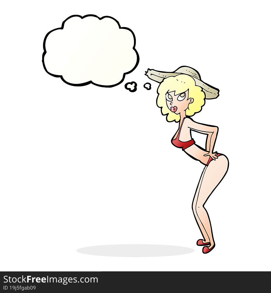 cartoon pin-up beach girl with thought bubble