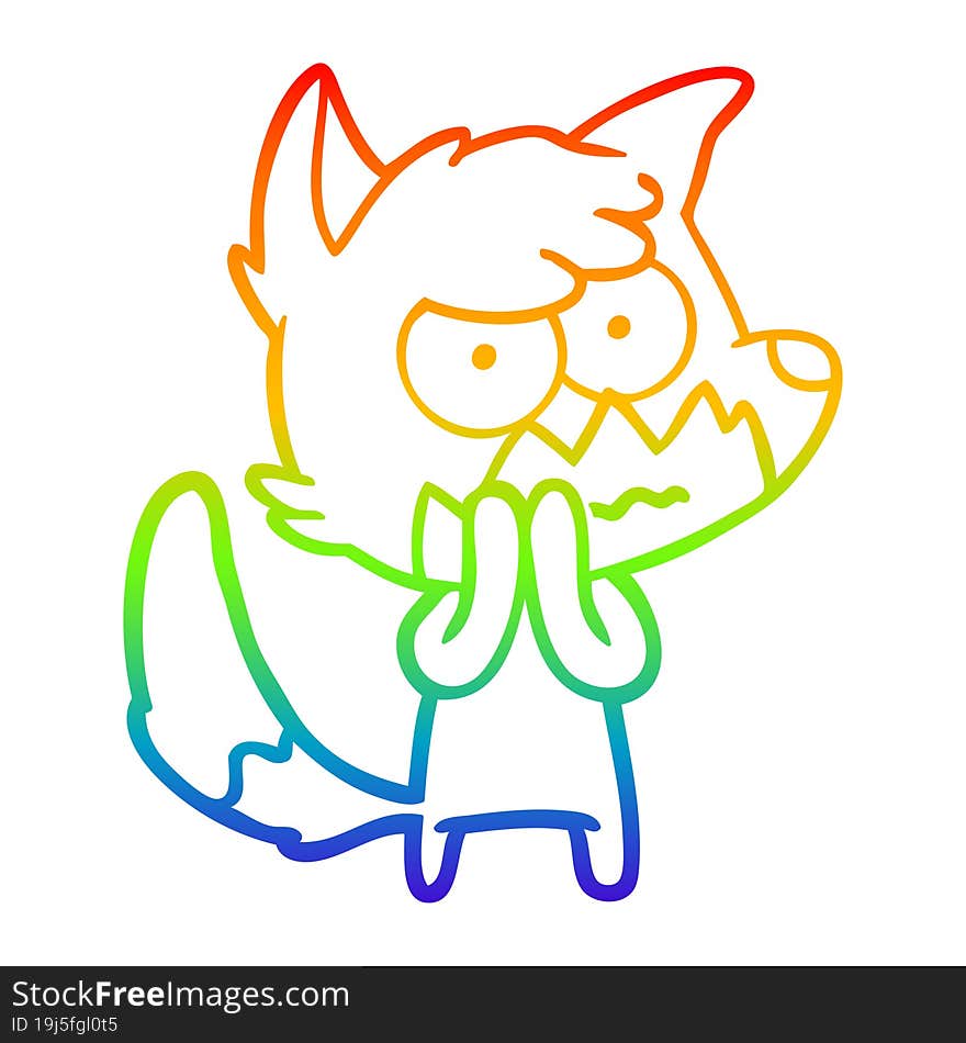 rainbow gradient line drawing of a cartoon annoyed fox