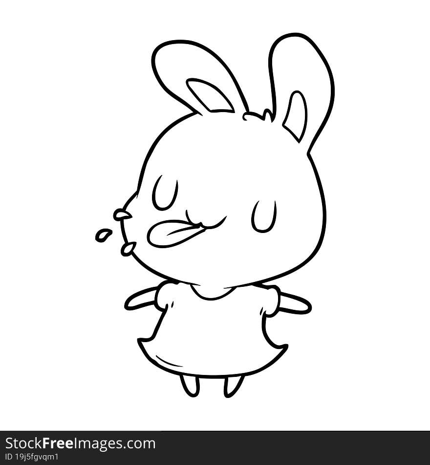 cute line drawing of a rabbit blowing raspberry. cute line drawing of a rabbit blowing raspberry