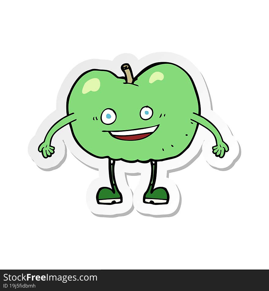 Sticker Of A Cartoon Happy Apple Character