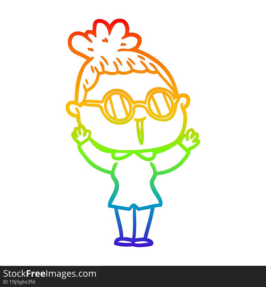 Rainbow Gradient Line Drawing Cartoon Woman Wearing Spectacles