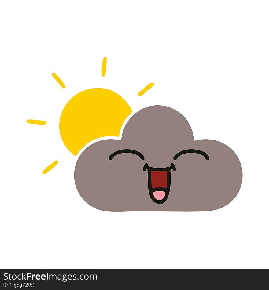 flat color retro cartoon storm cloud and sun