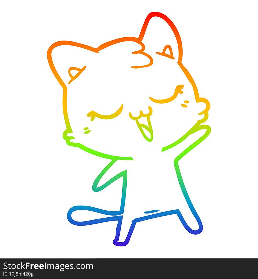 Rainbow Gradient Line Drawing Happy Cartoon Cat