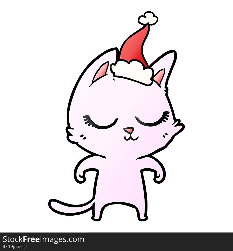 calm gradient cartoon of a cat wearing santa hat