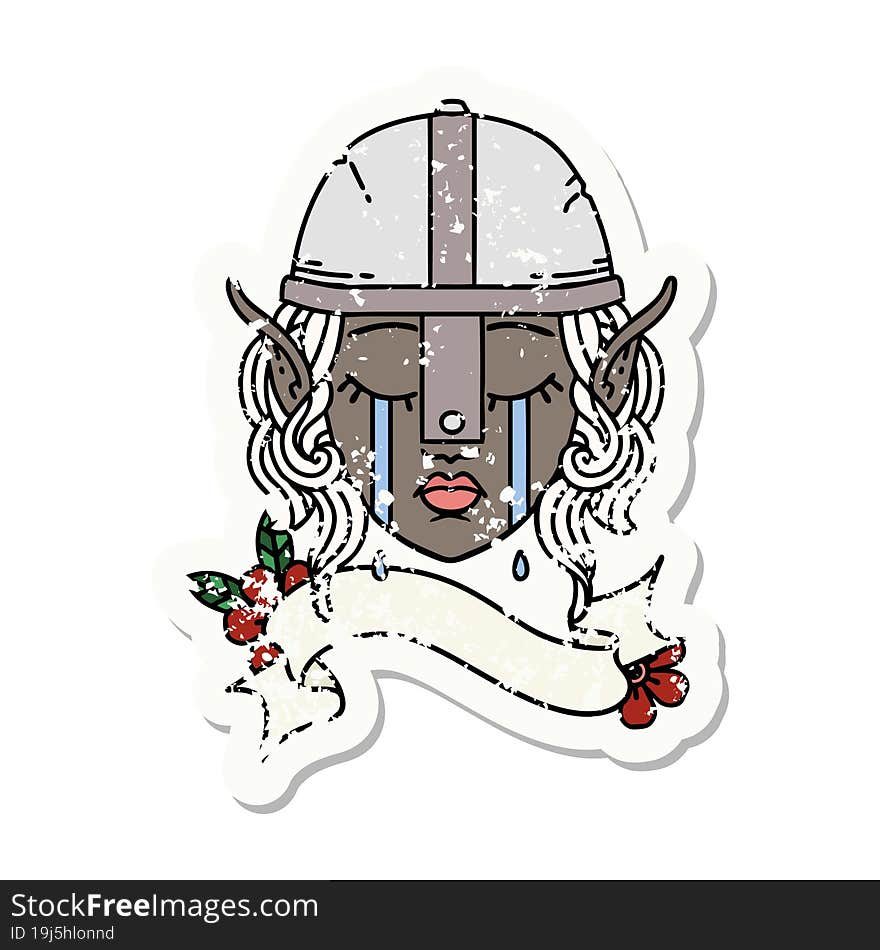 Retro Tattoo Style crying elf fighter character face. Retro Tattoo Style crying elf fighter character face