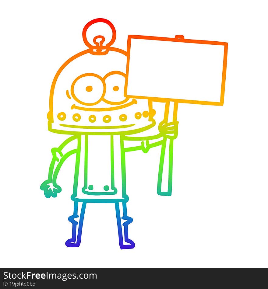 rainbow gradient line drawing happy carton robot with light bulb