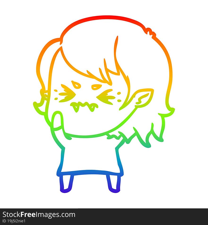 Rainbow Gradient Line Drawing Annoyed Cartoon Vampire Girl