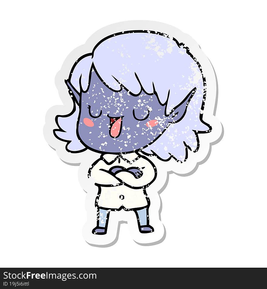 Distressed Sticker Of A Cartoon Elf Girl