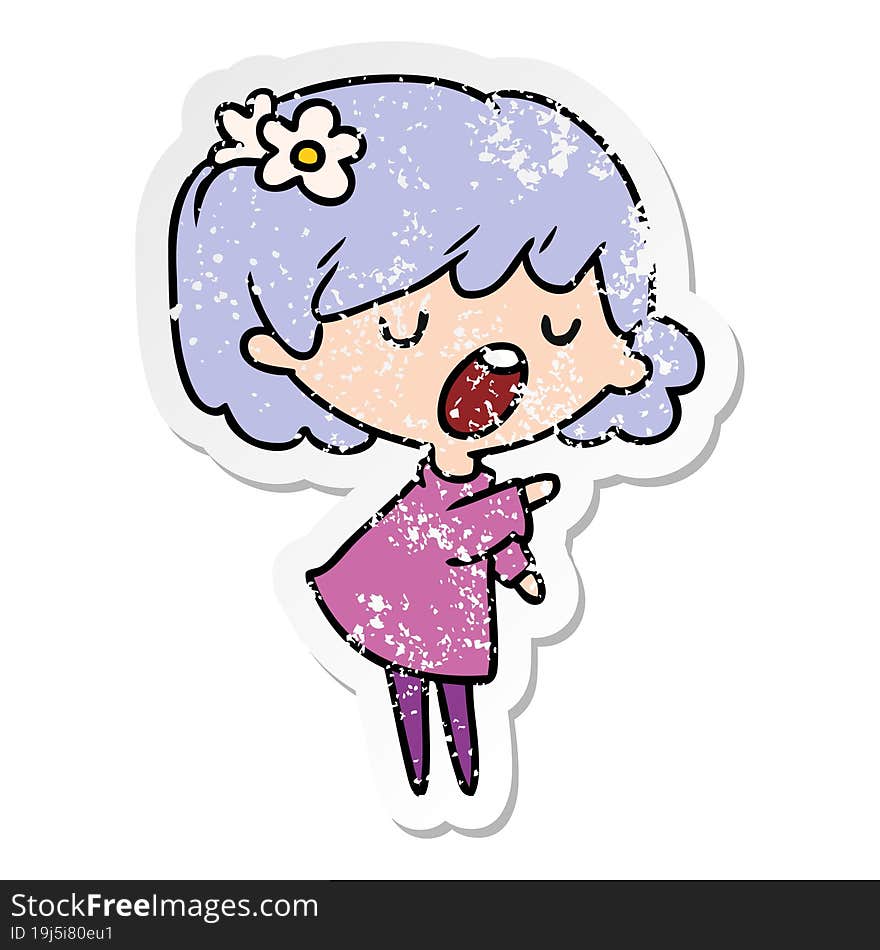 distressed sticker cartoon of a cute kawaii girl