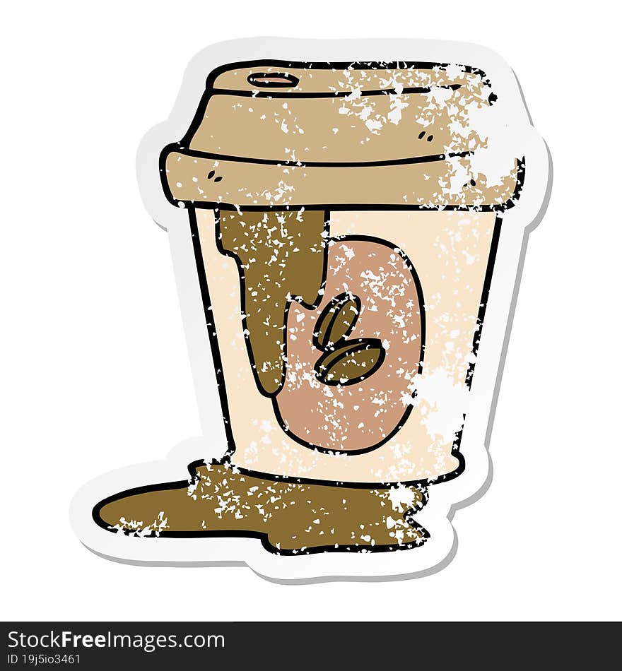 Distressed Sticker Of A Messy Coffee Cup Cartoon