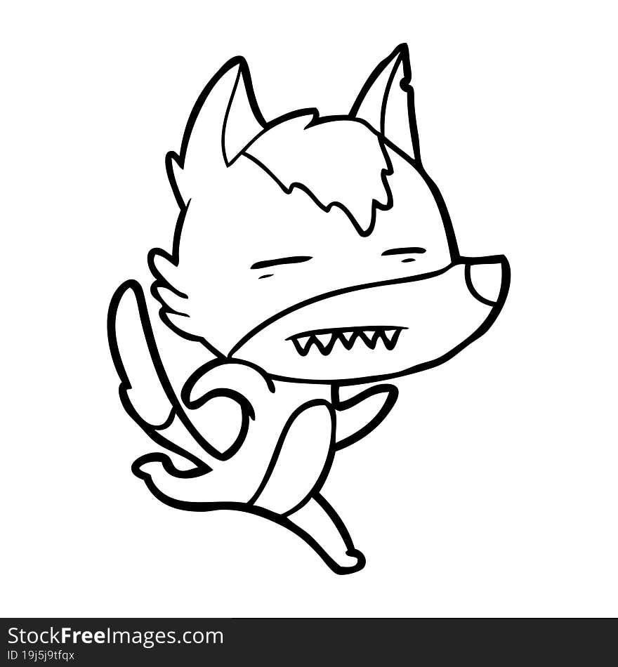 cartoon wolf running showing teeth. cartoon wolf running showing teeth