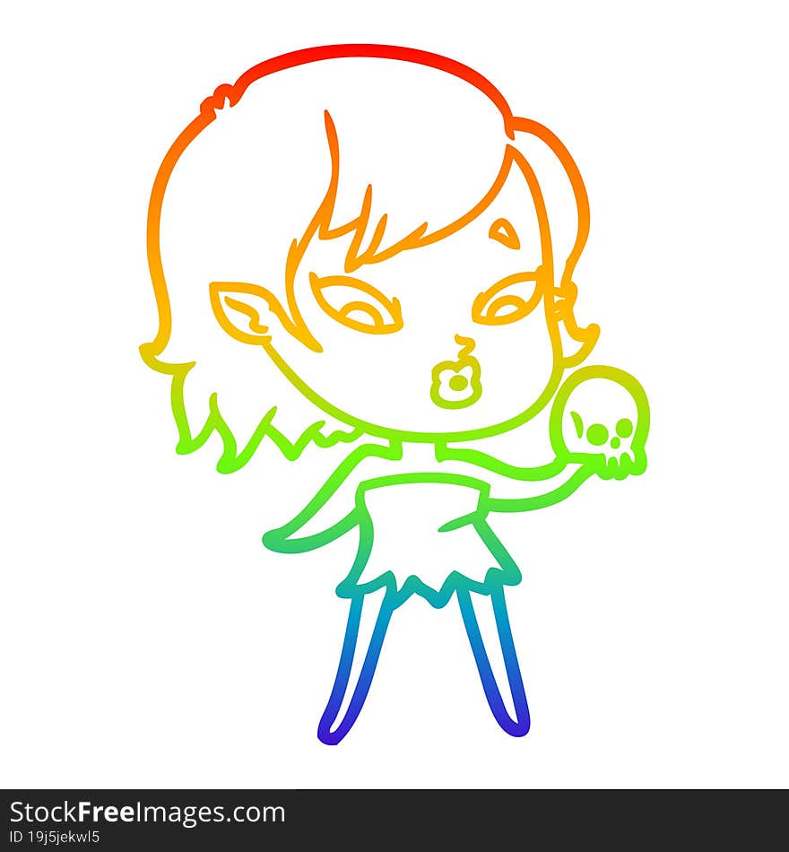 rainbow gradient line drawing cute cartoon vampire girl