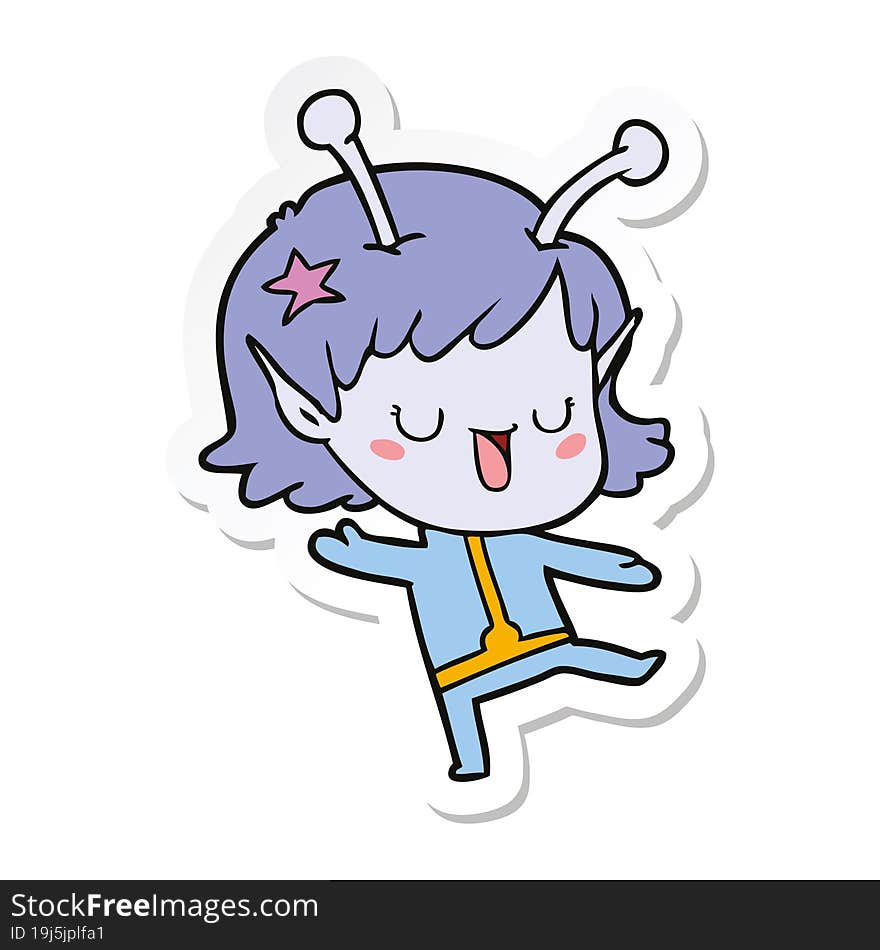 sticker of a happy alien girl cartoon