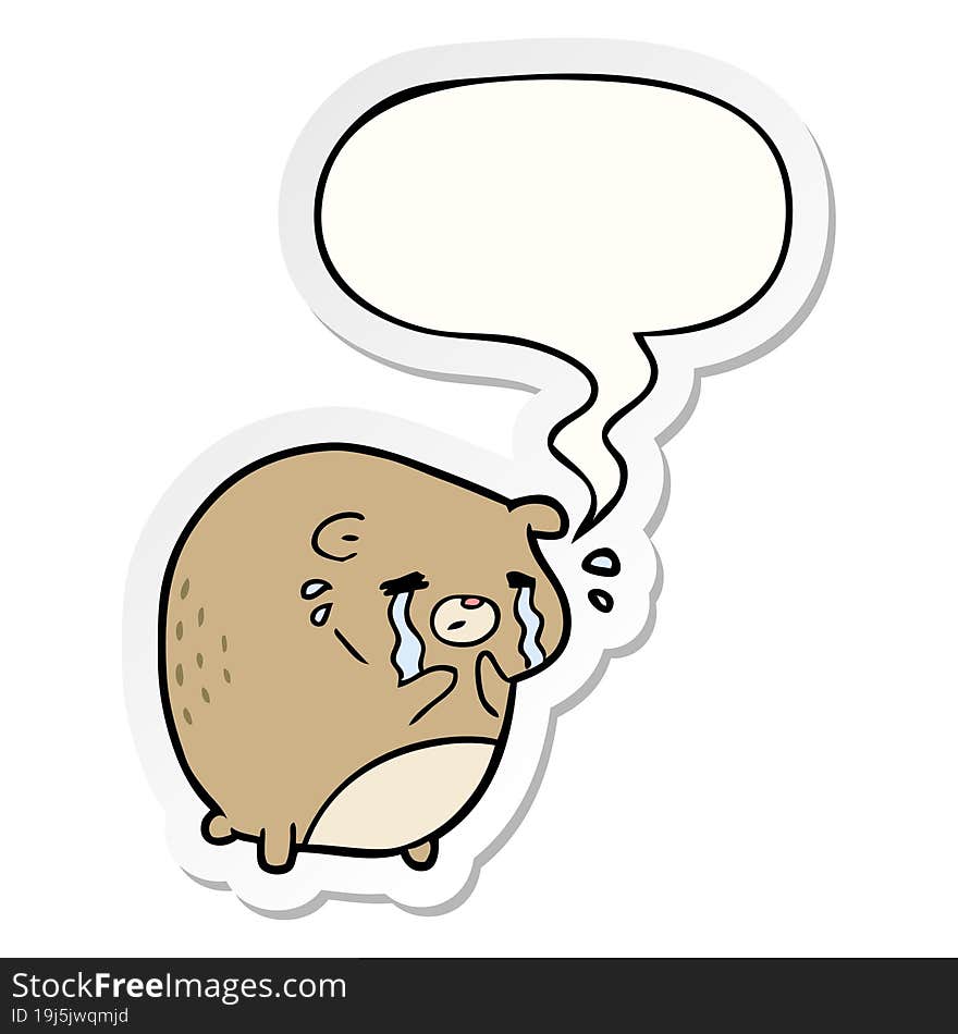 cartoon crying bear with speech bubble sticker