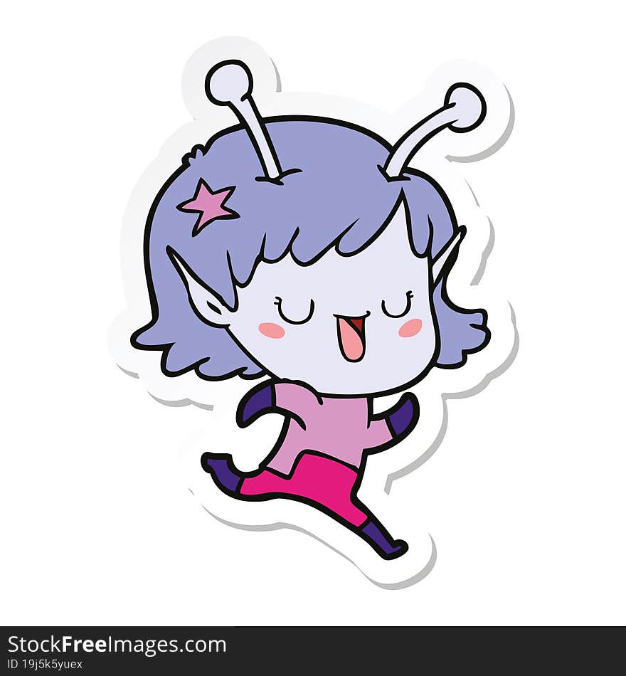 sticker of a happy alien girl cartoon