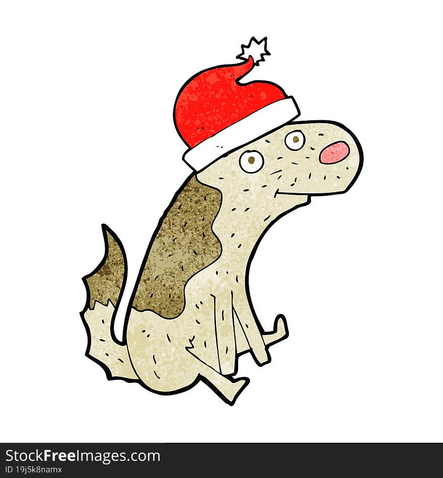 cartoon dog wearing christmas hat. cartoon dog wearing christmas hat