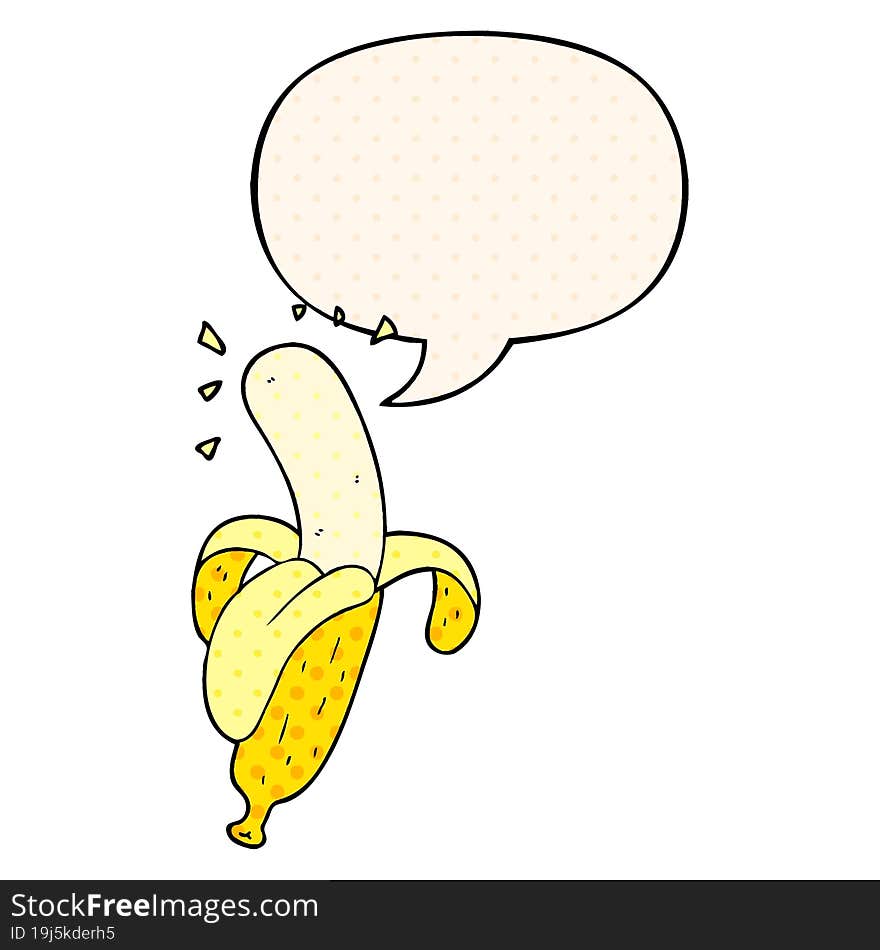 cartoon banana and speech bubble in comic book style